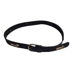 Black Leather Women's Belt with Gold Dachshund Dogs Embellishments